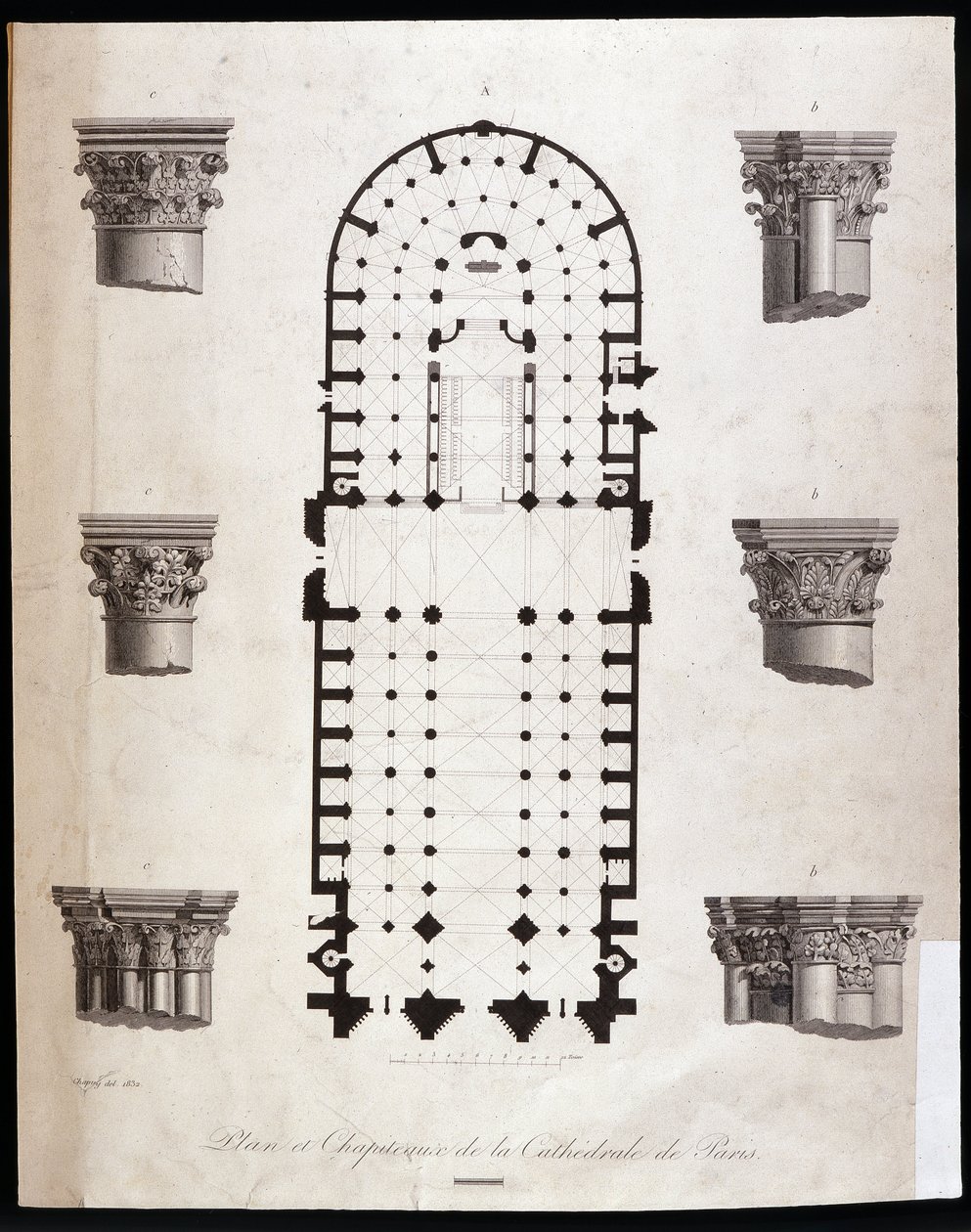 Plan und Kapitelle der Kathedrale Notre Dame in Paris. 19. Jahrhundert von Unknown artist