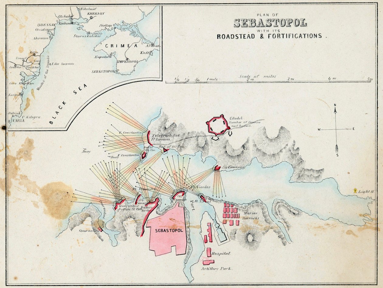 Plan von Sebastopol mit den Befestigungen und Wällen, Krim von Unknown