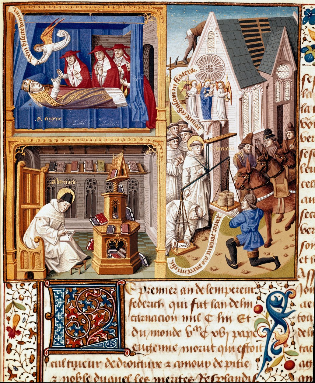 Papst Eugen III. starb 1153. Heiliger Bernhard von Clairvaux. Wappen von Jacques d