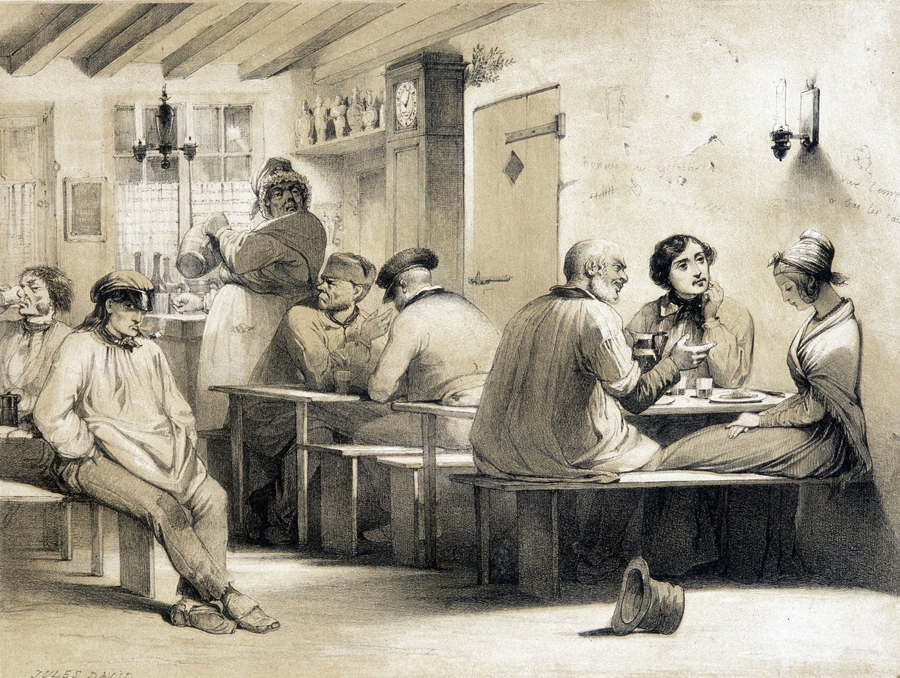 Beliebtes Hostel „Le Carpet Franc“. Illustration des 19. Jahrhunderts von Unknown artist