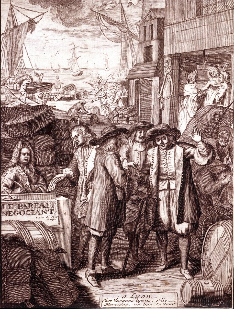 Hafenhändler im Gespräch. Gravur aus dem 19. Jahrhundert. von Unknown artist