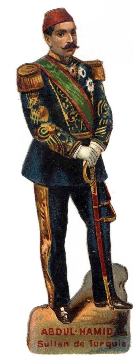 Porträt von Abdulhamid II. (Abd ul Hamid, Abd-ul-Hamid, Abdulhemit, Abdul Hamid, Abdul Hamid, Abd al-Hamid, Abd al-Hamid) (1842-1918), Sultan des Osmanischen Reiches (Türkei). Späte Chromolithographie des 19. Jahrhunderts. Private Sammlung. von Unknown artist