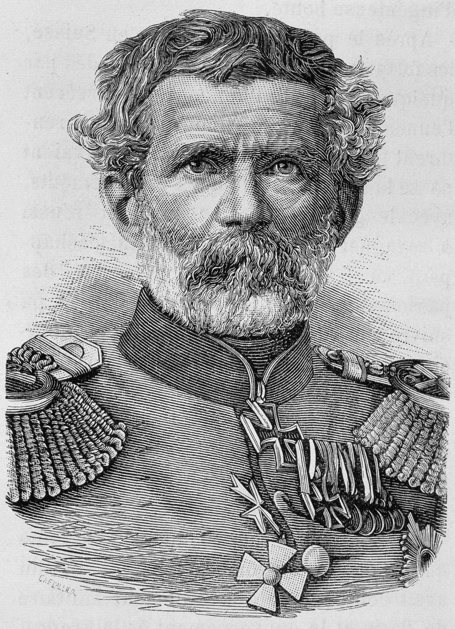 Porträt von Baron von Manteuffel. Gravur aus dem späten 19. Jahrhundert in „Histoire de France“ von H. Martin von Unknown artist