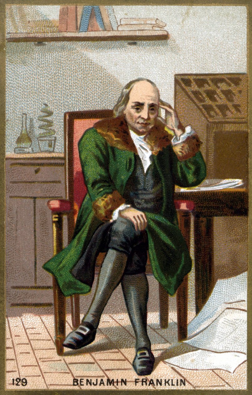 Porträt von Benjamin Franklin (1706 - 1790). Chromolithographie des späten 19. Jahrhunderts. von Unknown artist