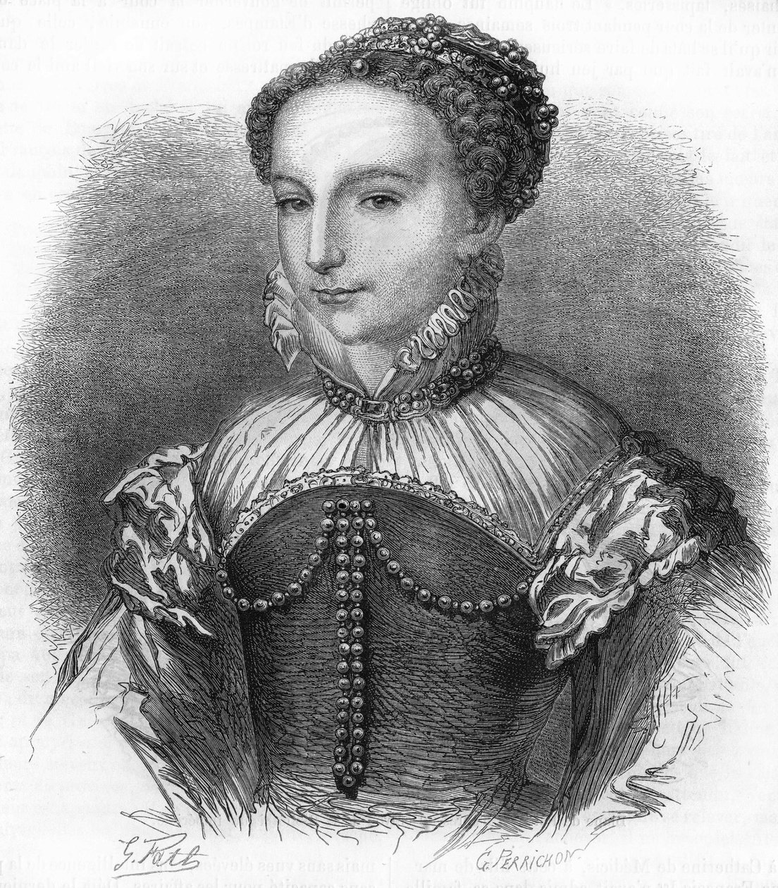 Porträt von Katharina de Medici (1519-1589), Ehefrau von Heinrich II., König von Frankreich. 19. Jahrhundert Gravur von Unknown artist