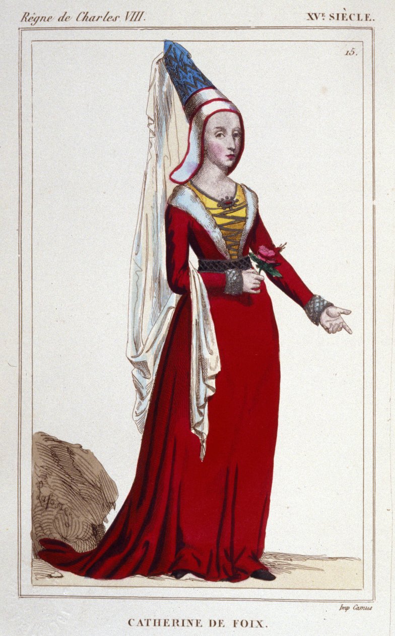 Porträt von Catherine de Navarre (oder Catherine de Foix) 1468-1517, Königin von Navarra. Gravur von 1830. von Unknown artist