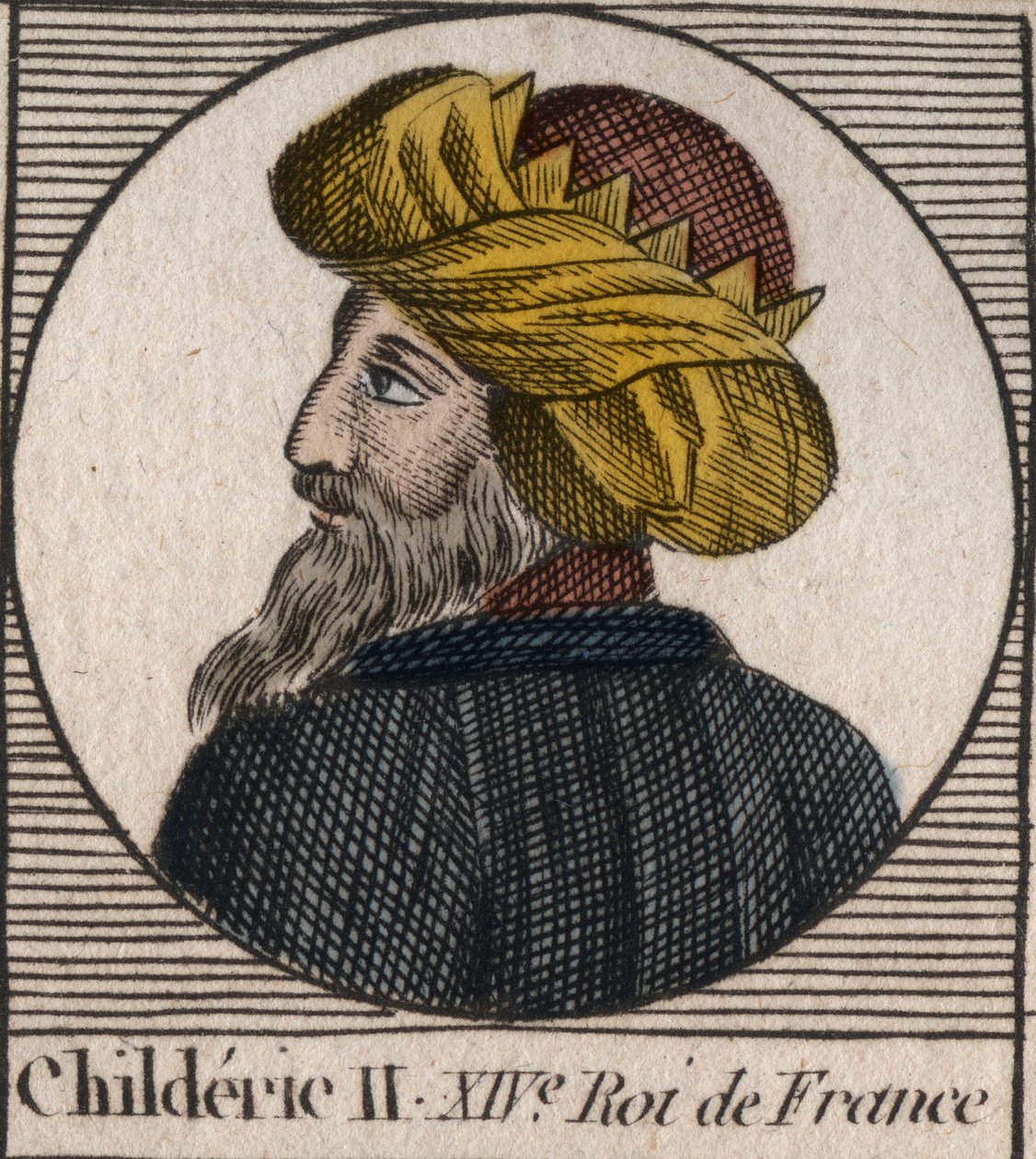 Porträt von Childeric II., König der Franken von 670 bis 673 - CHILDERIC II. 655-675, merowingischer König von Frankreich und Austrasien - Kupferstich aus „Instruction sur l