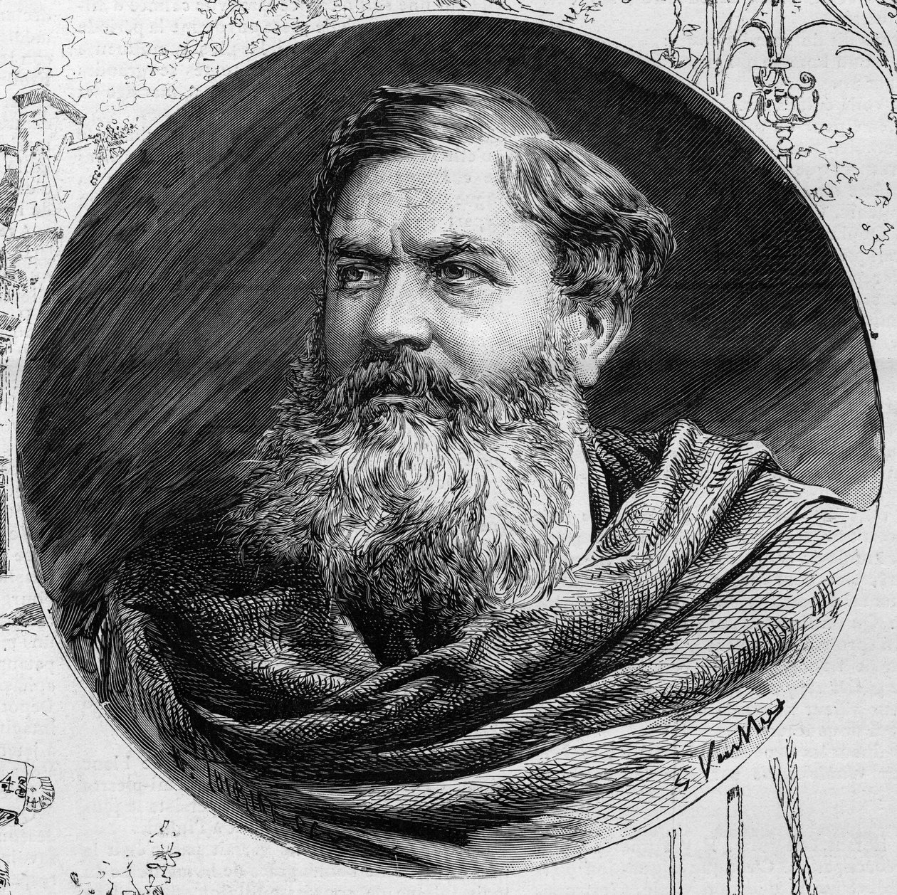 Porträt von Edmond du Sommerard (1817-1885), Direktor des Musée de Cluny, in „The Illustrous World“ 1885. von Unknown artist