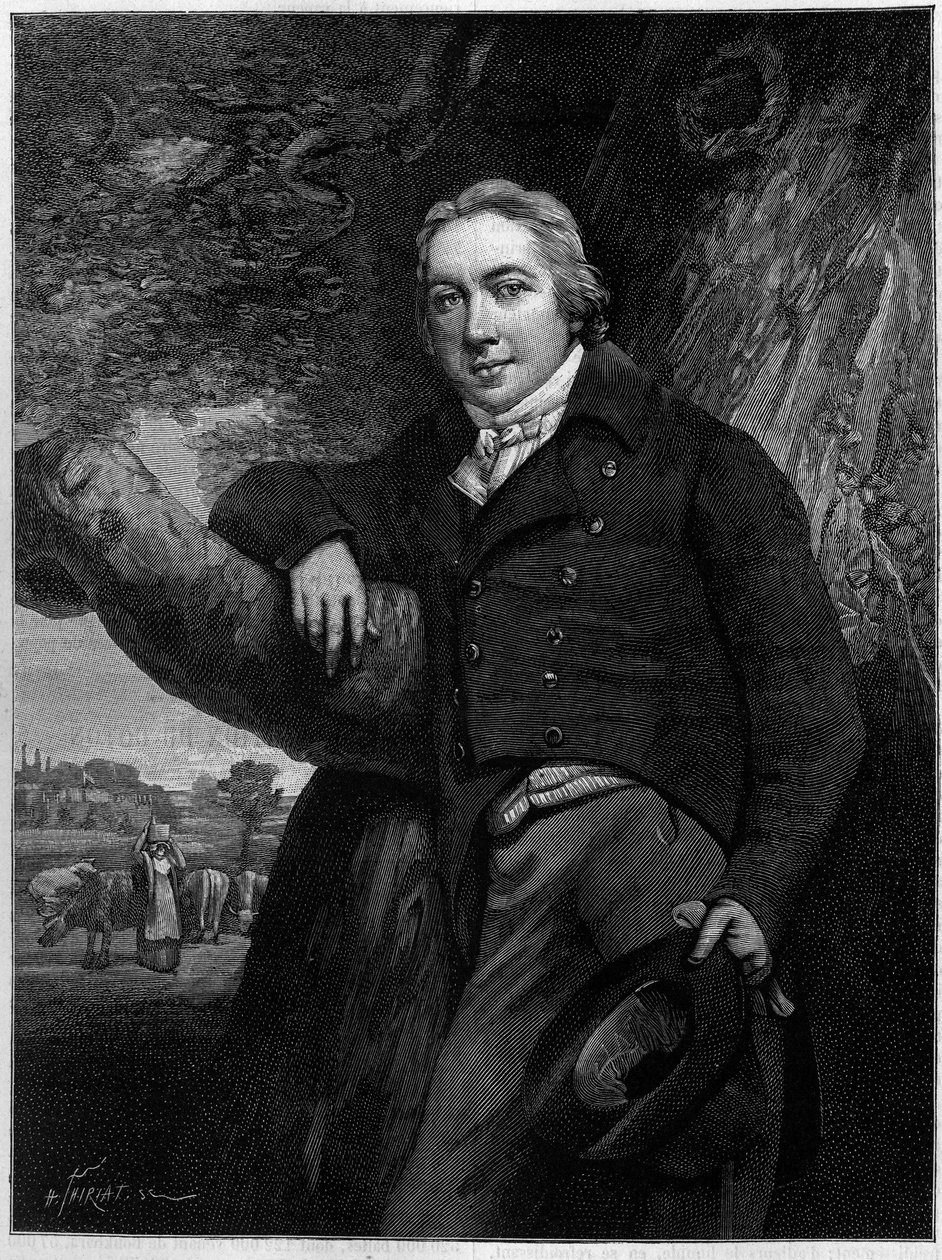Porträt von Edward Jenner (1749-1823), englischer Arzt und Naturforscher, Erfinder des Pockenimpfstoffs. Nach einer zeitgenössischen Gravur. Gravur in „La Nature: revue des sciences et de leurs applications aux arts et a l