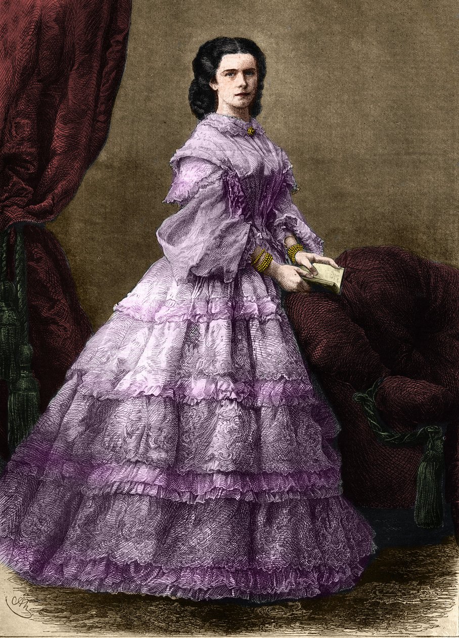 Porträt von Elisabeth von Wittelsbach (1837-1898) (Sissi), Kaiserin von Österreich (1854-1898) und Königin von Ungarn (1867-1898), geborene Herzogin in Bayern. (KAISERIN ELISABETH VON ÖSTERREICH). Gravur von 1864. Private Sammlung. von Unknown artist