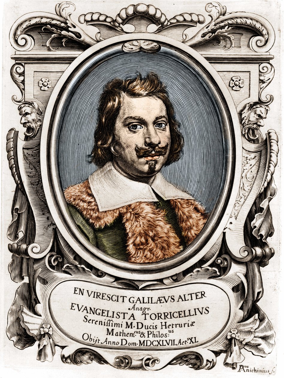 Porträt von Evangelista Torricelli oder Toricelli (1608-1647), italienischer Physiker. Gravur aus dem 17. Jahrhundert von Unknown artist