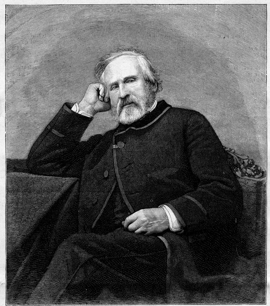 Porträt von Francois Auguste Biard (1798-1882), französischer Maler. Gravur in „Le Monde Illustré“ Nr. 1318 vom 1. Juli 1882 von Unknown artist