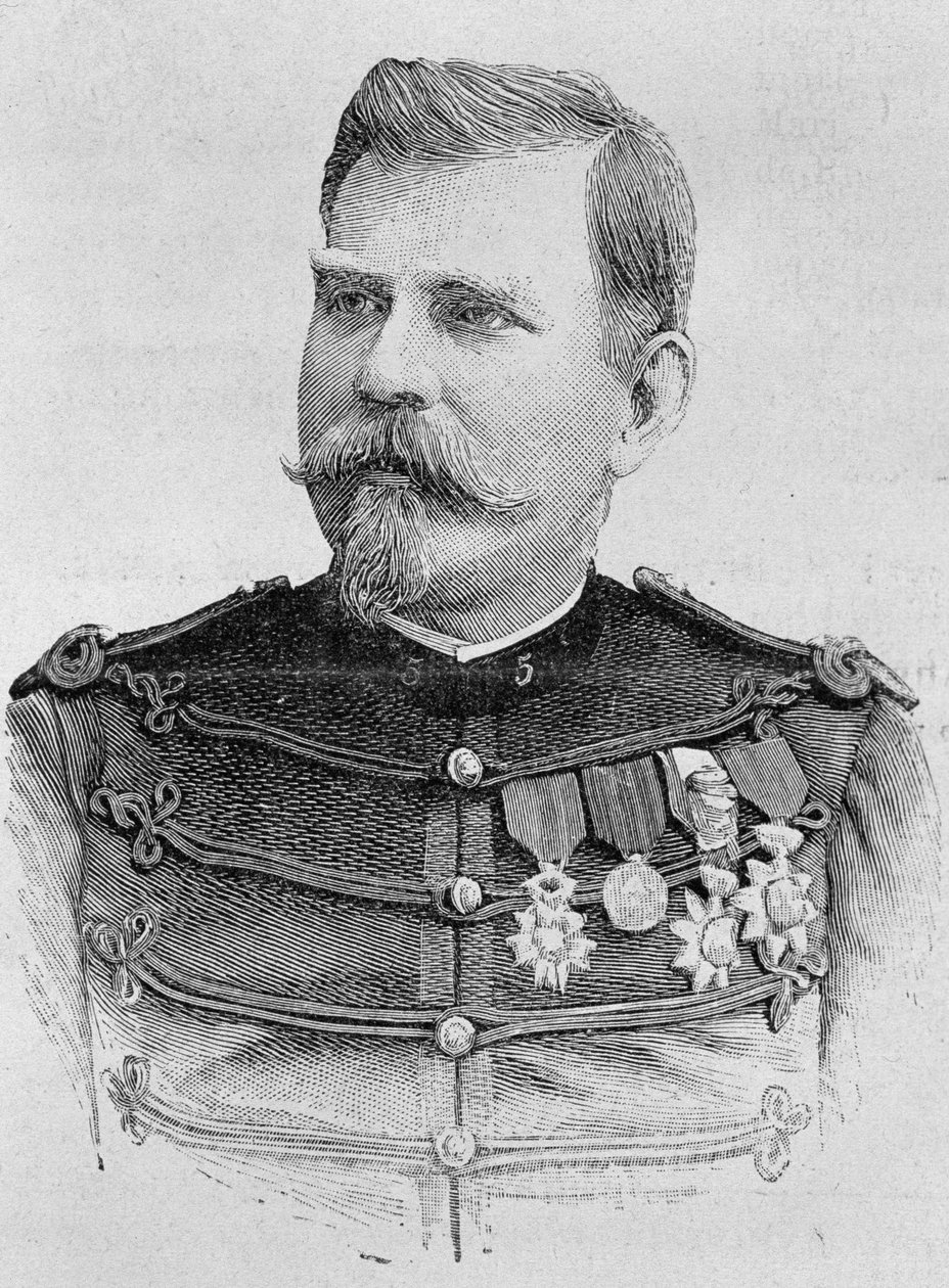 Porträt von General Joseph Joffre (1852 - 1931). Gravur aus dem späten 19. Jahrhundert in „Histoire de France“ von H. Martin von Unknown artist