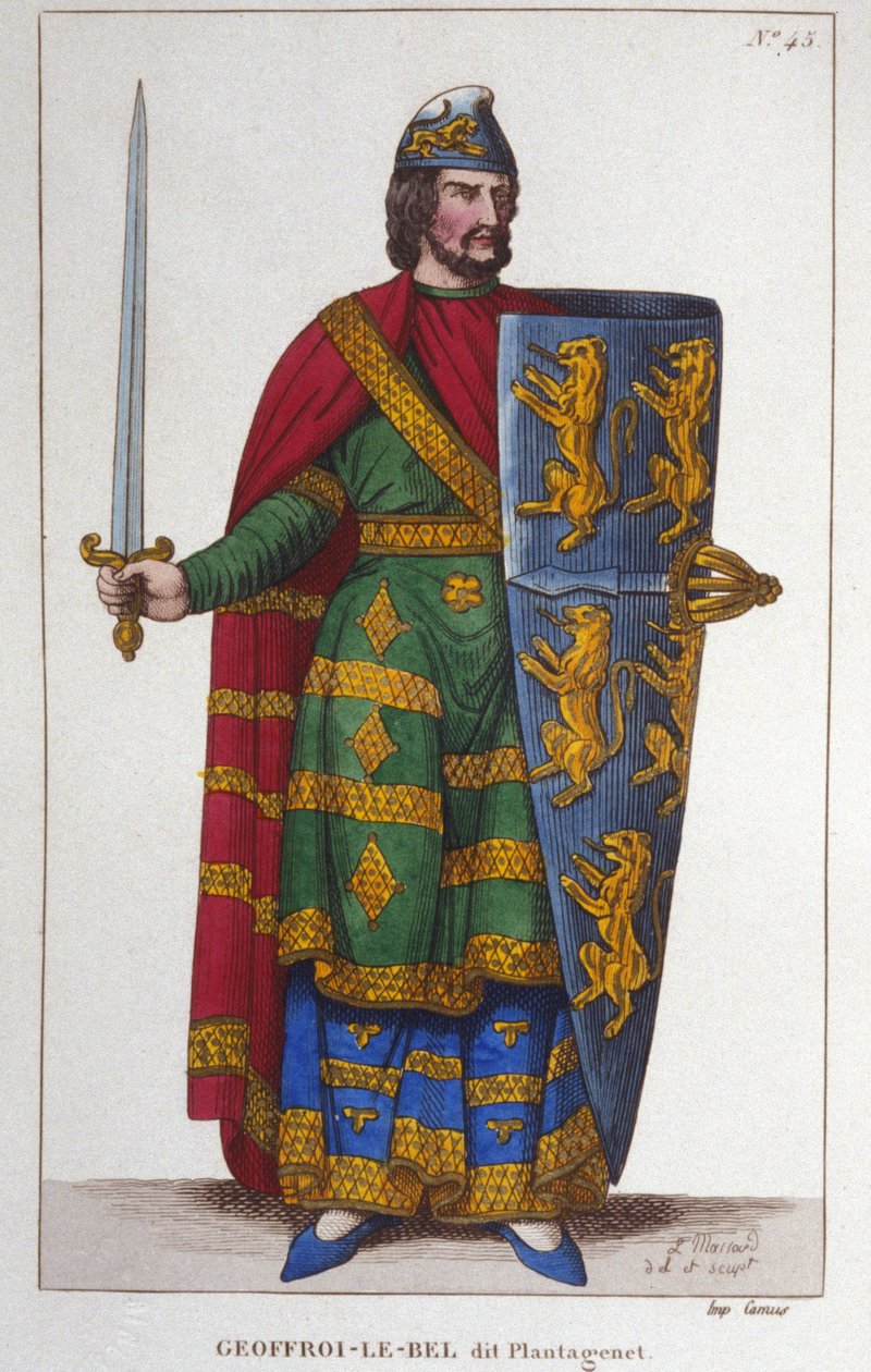 Porträt von Geoffroy V genannt Le Bel oder Plantagenêt, Graf von Anjou (1113-1151). Gravur von 1830 von Unknown artist