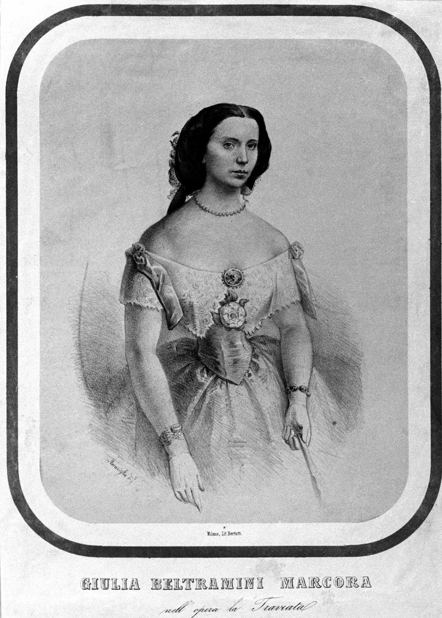 Porträt von Giulia Beltramini Marcora in „La traviata“ von Giuseppe Verdi. Lithografie aus dem späten 19. Jahrhundert von Unknown artist