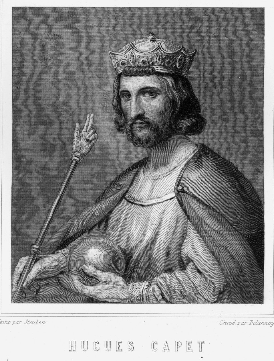 Porträt von Hugues I. Capet (ca. 941 - 996), Herzog von Frankreich und dann König von Frankreich - in „Histoire des Français“ von Lavallée, Gravur, sd von Unknown artist