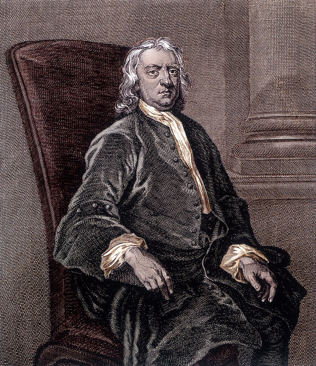 Porträt von Isaac Newton, sitzend in einem Sessel - Gravur von Unknown artist