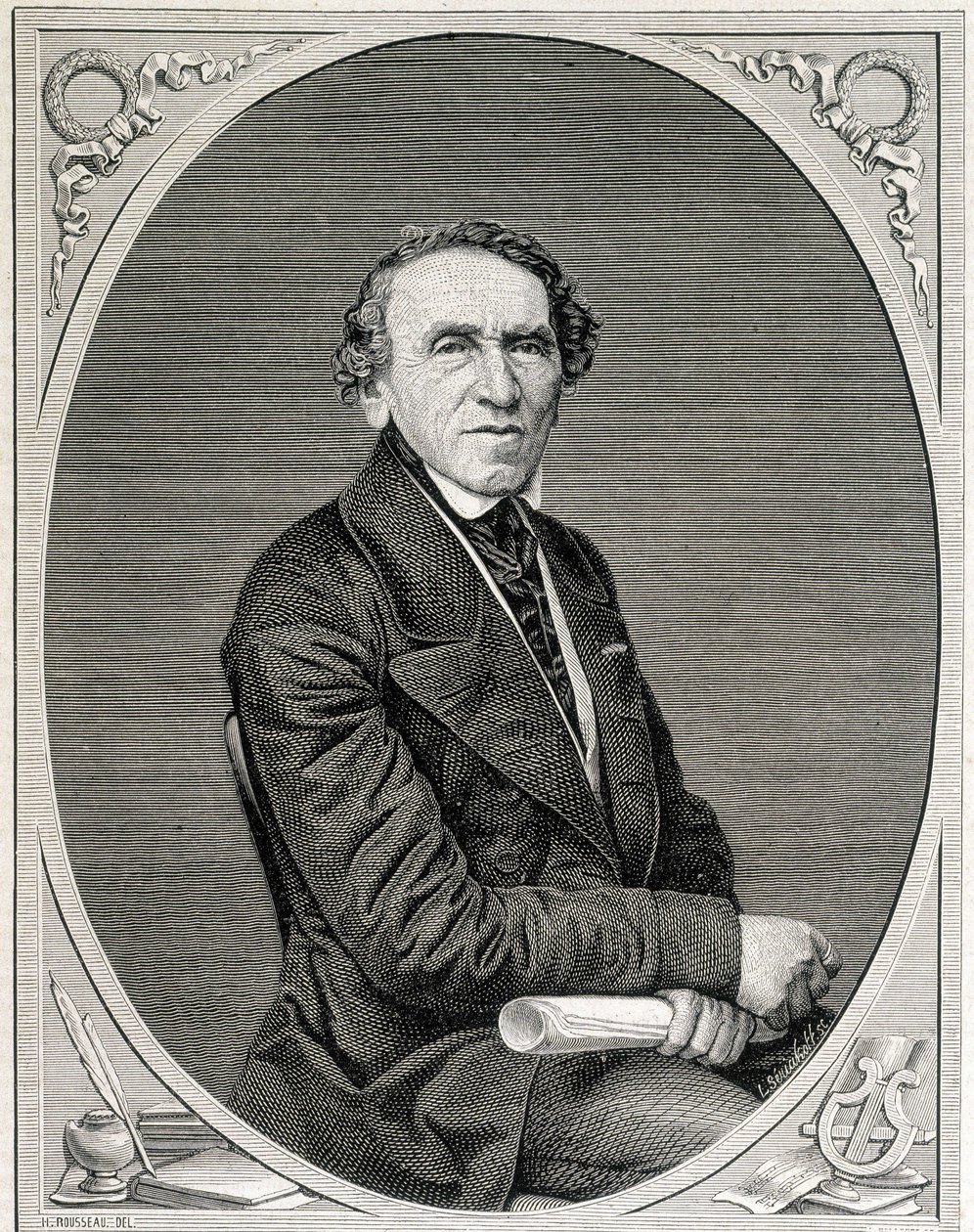 Porträt von Jakob Liebmann Beer, bekannt als Giacomo Meyerbeer (1791 - 1864), deutscher Komponist. Gravur 19. Jahrhundert von Unknown artist