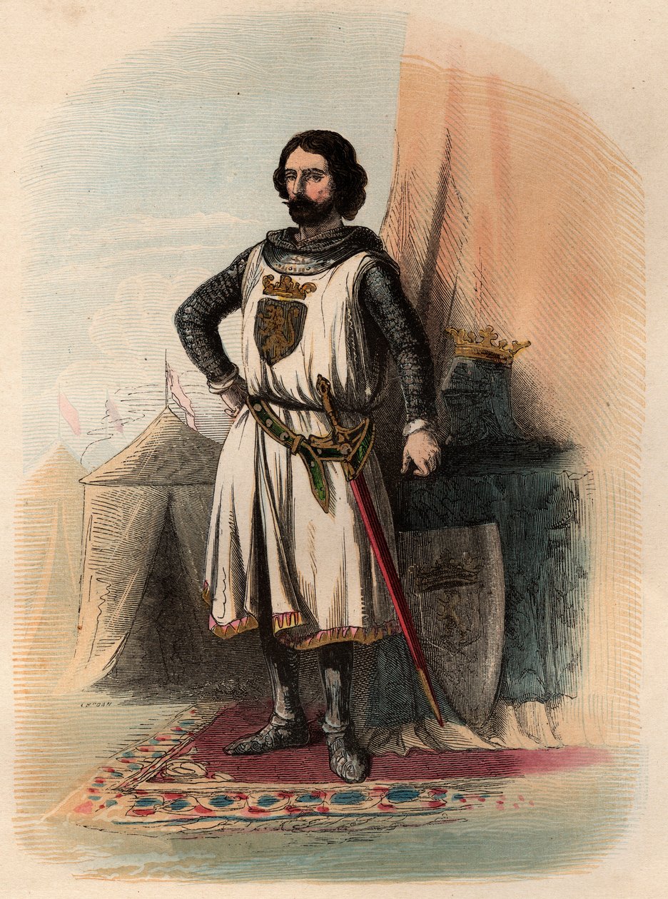 Porträt von Johann I. von Brabant, genannt der Siegreiche (1253-1294), Herzog von Brabant von 1267-1294 und Herzog von Limburg von 1288-1294. Gravur von 1868 in „Histoire de Belgique von den Urzeiten bis zum Ende der Herrschaft von Leopold I“ von Théodore  von Unknown artist