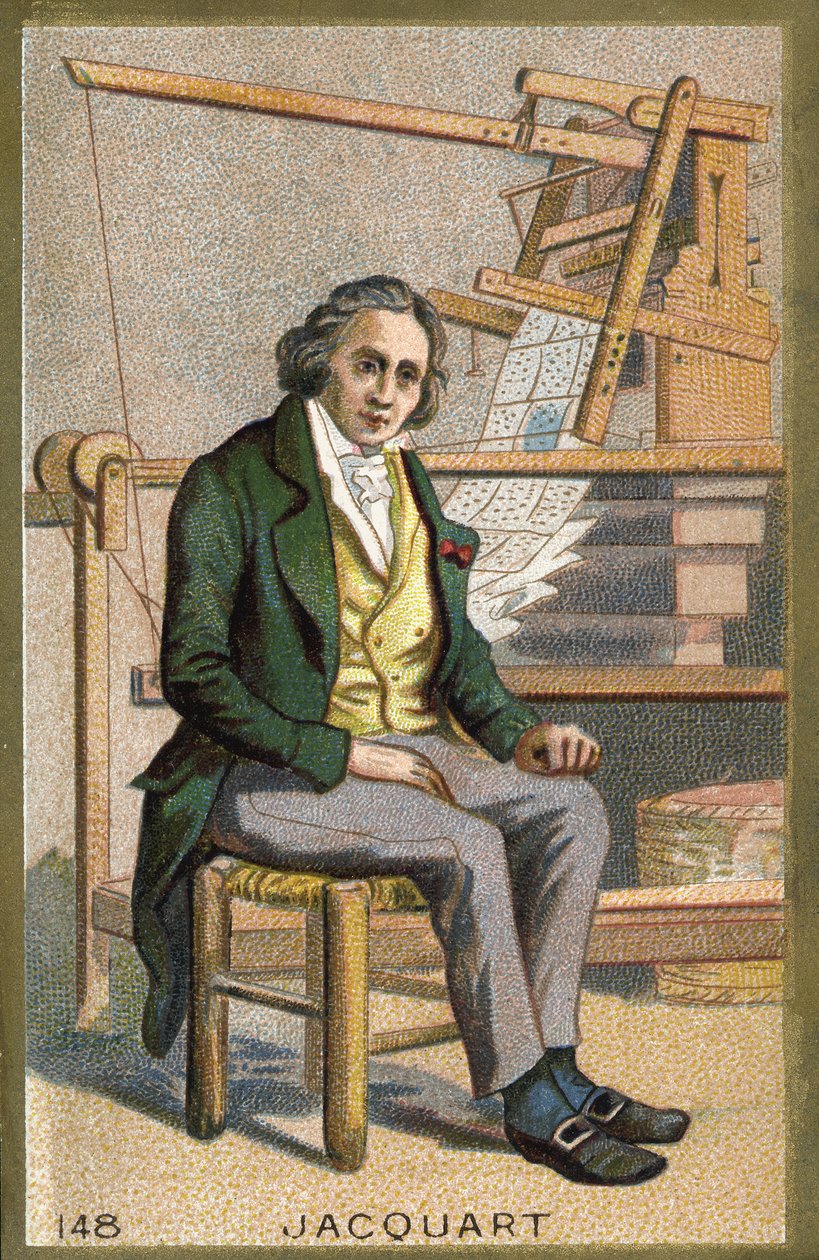 Porträt von Joseph Marie Jacquard (1752-1834), französischer Mechaniker vor seinem automatischen Webstuhl. von Unknown artist