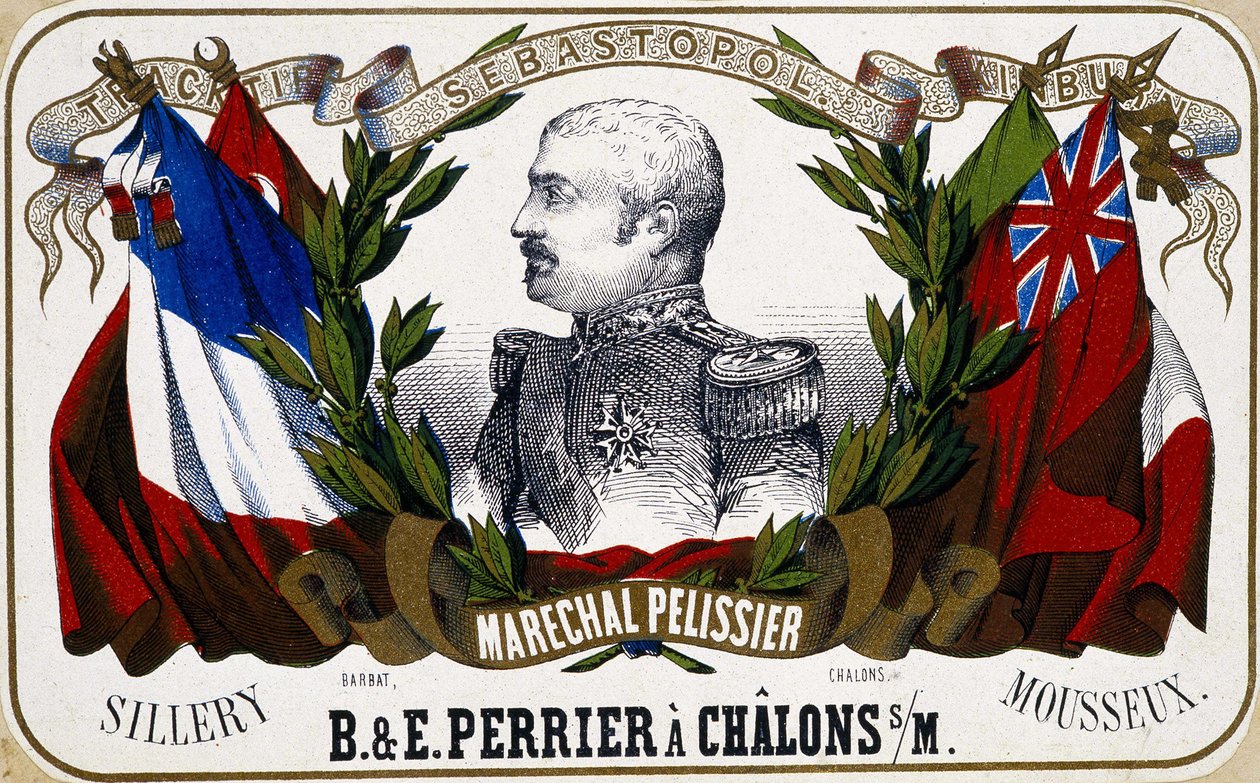 Porträt von Marschall Pelissier auf einem Champagneretikett 