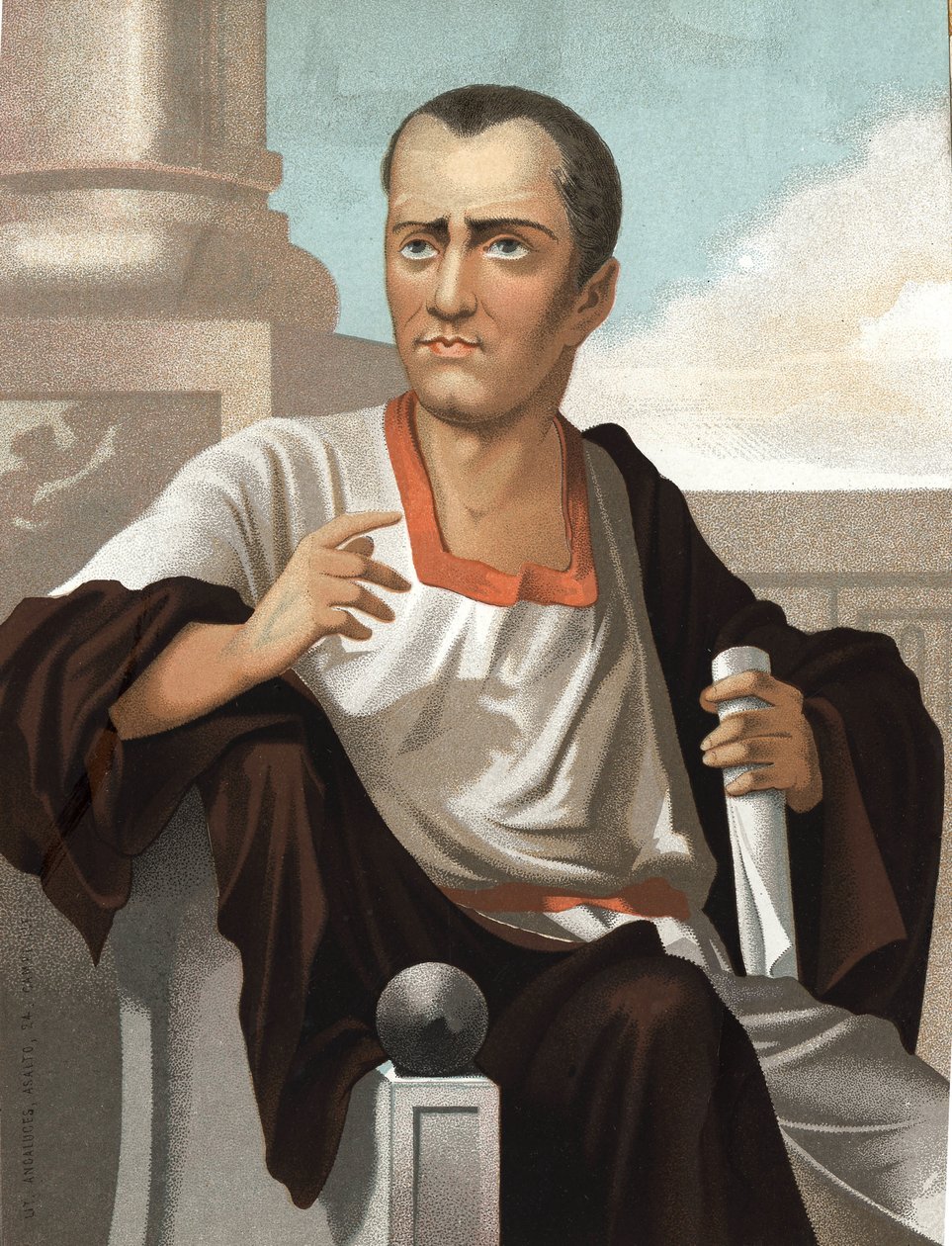 Porträt von Marcus Junius Brutus. Römischer Politiker (ca. 85 bis 42 v. Chr.) nach hombres y Mujeres celebres. Barcelona 1877. von Unknown artist