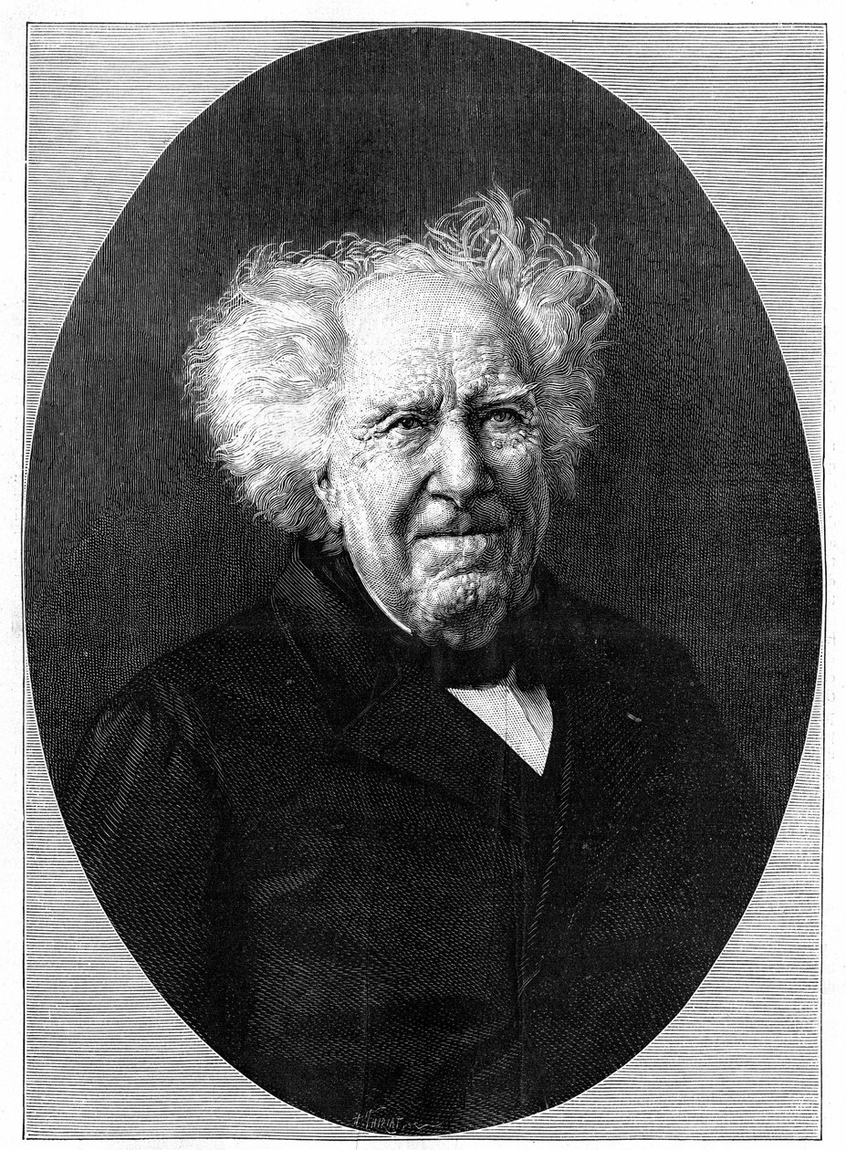 Porträt von Michel Eugene (Michel-Eugene) Chevreul (1786-1889), französischer Chemiker. Stich in „La Nature: revue des sciences et de leurs applications aux arts et a l
