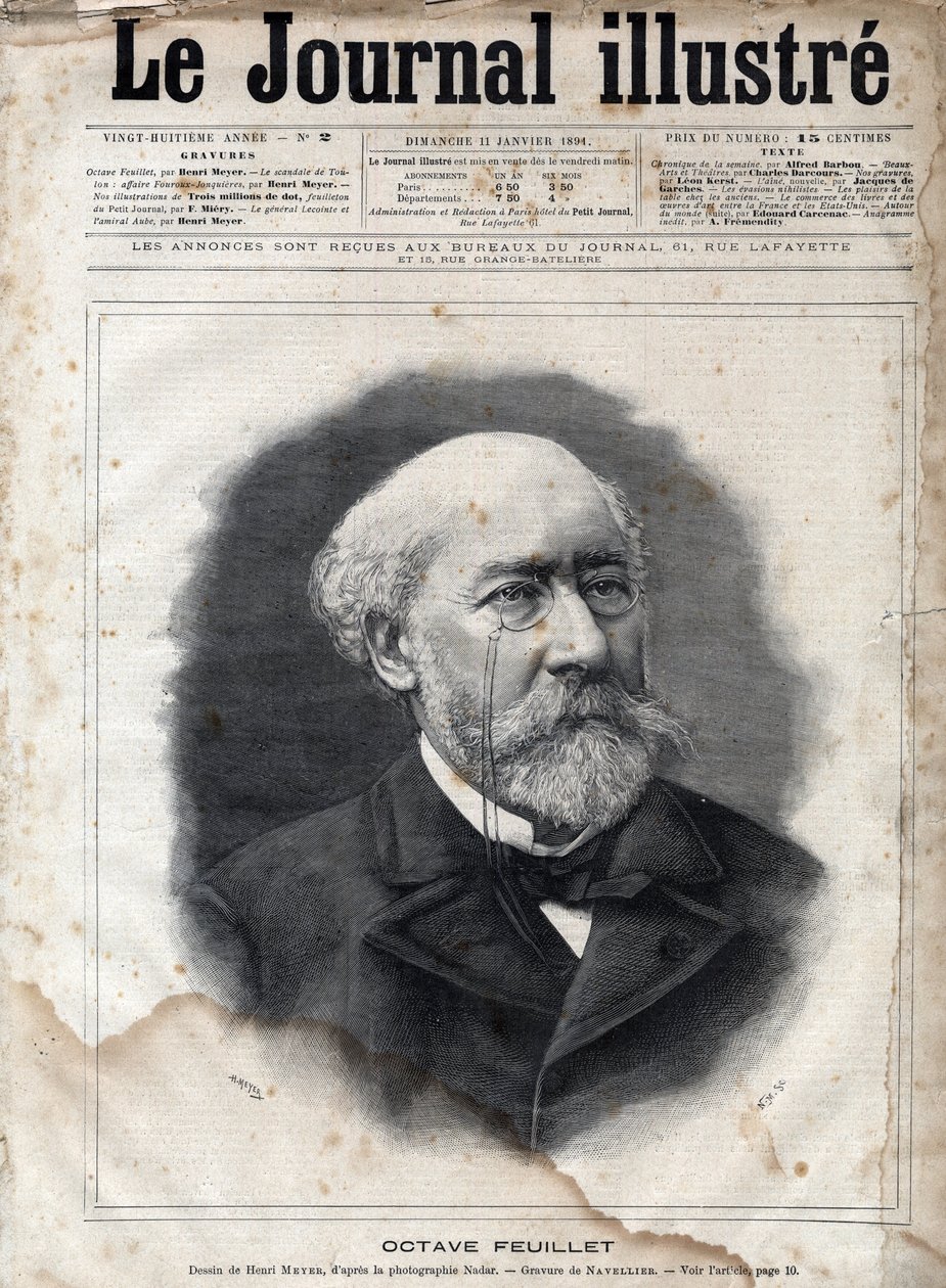 Porträt von Octave Feuillet (1821-1890), französischer Romanautor, Dramatiker und Akademiker - Gravur in „Le journal illustrious“ von 1891 von Unknown artist
