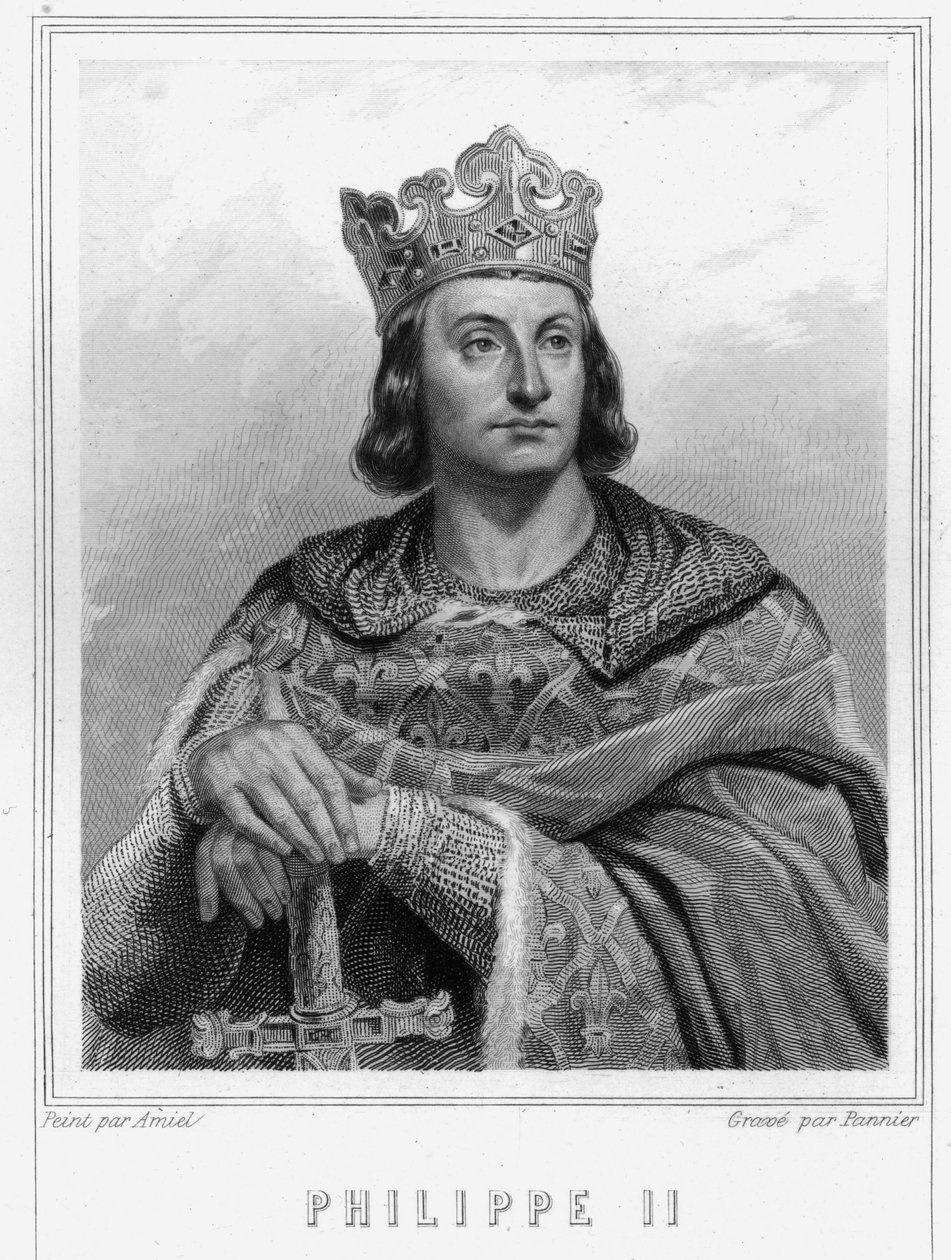 Porträt von Philipp II. genannt Philippe Auguste (1165-1223), König von Frankreich - in „Histoire des Français“ von Lavallée, Gravur, sd von Unknown artist