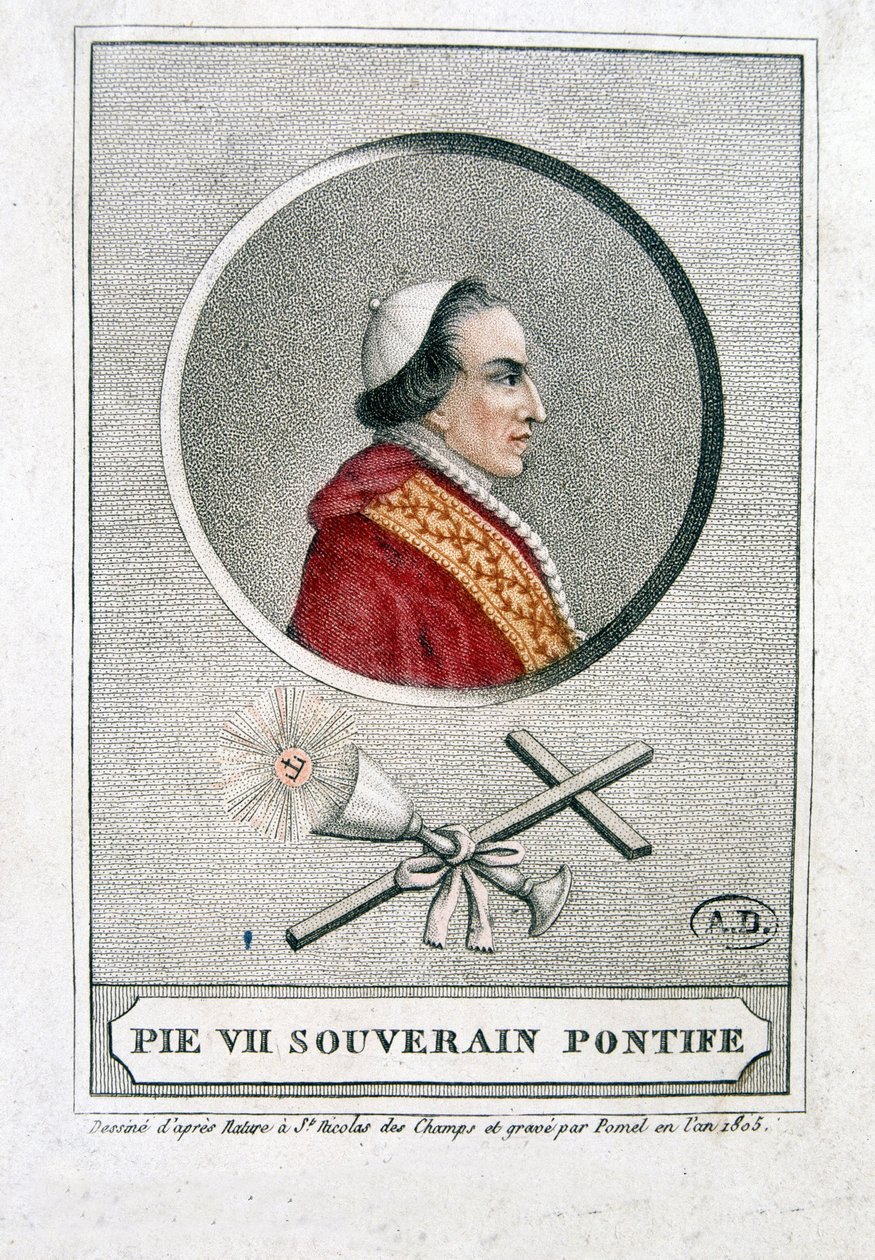 Porträt von Pius VII. (1742 - 1823) im Medaillon - Gravur von Unknown artist