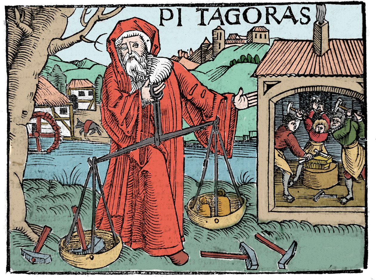 Porträt von Pythagoras - Seite aus „Compendiara musica“ von Koswick 1516 von Unknown artist