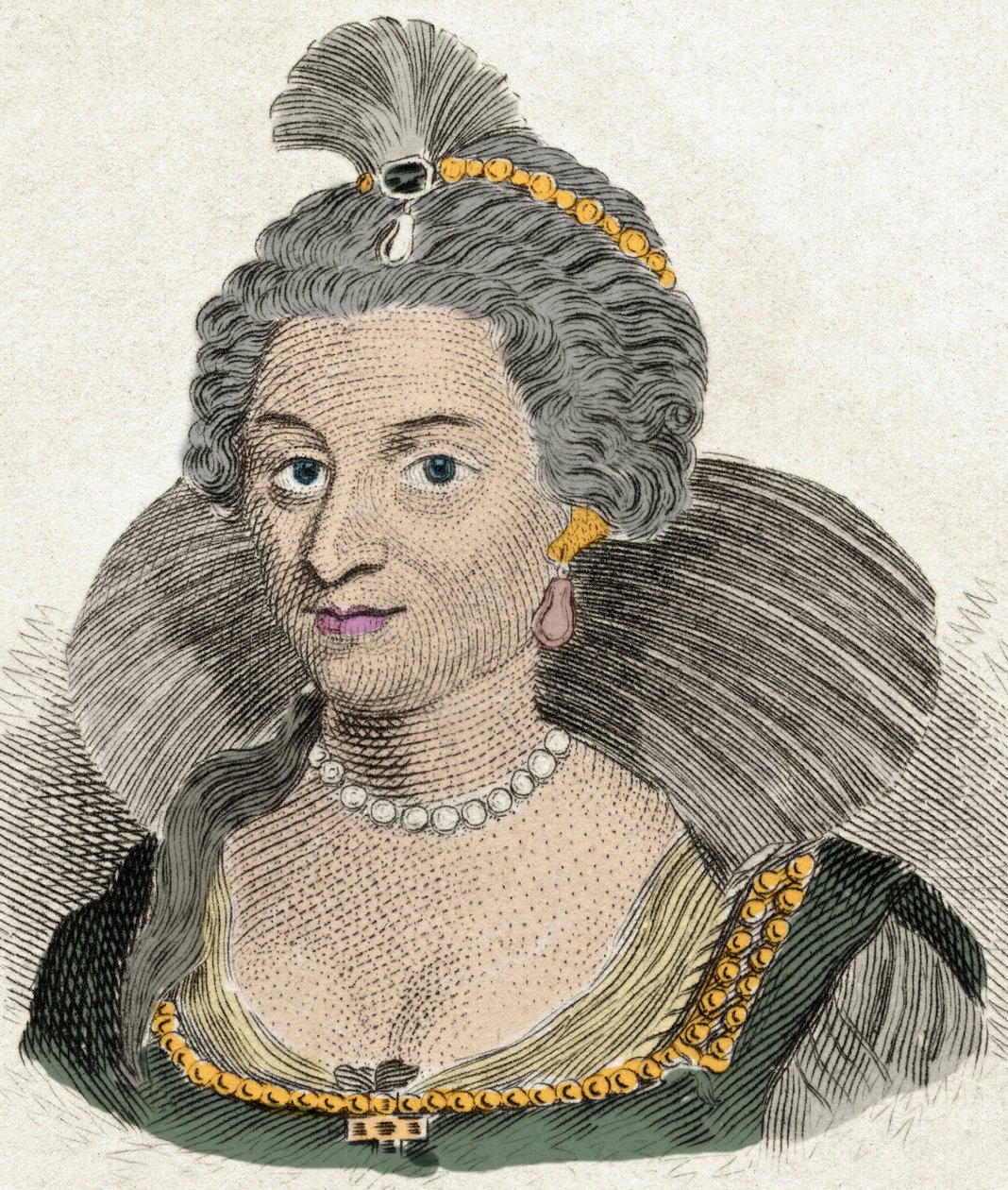 Porträt von Königin Anne von Dänemark, Königin von England (1574-1619), Ehefrau von König James I. von England (1566-1625). Gravur des 19. Jahrhunderts von Unknown artist