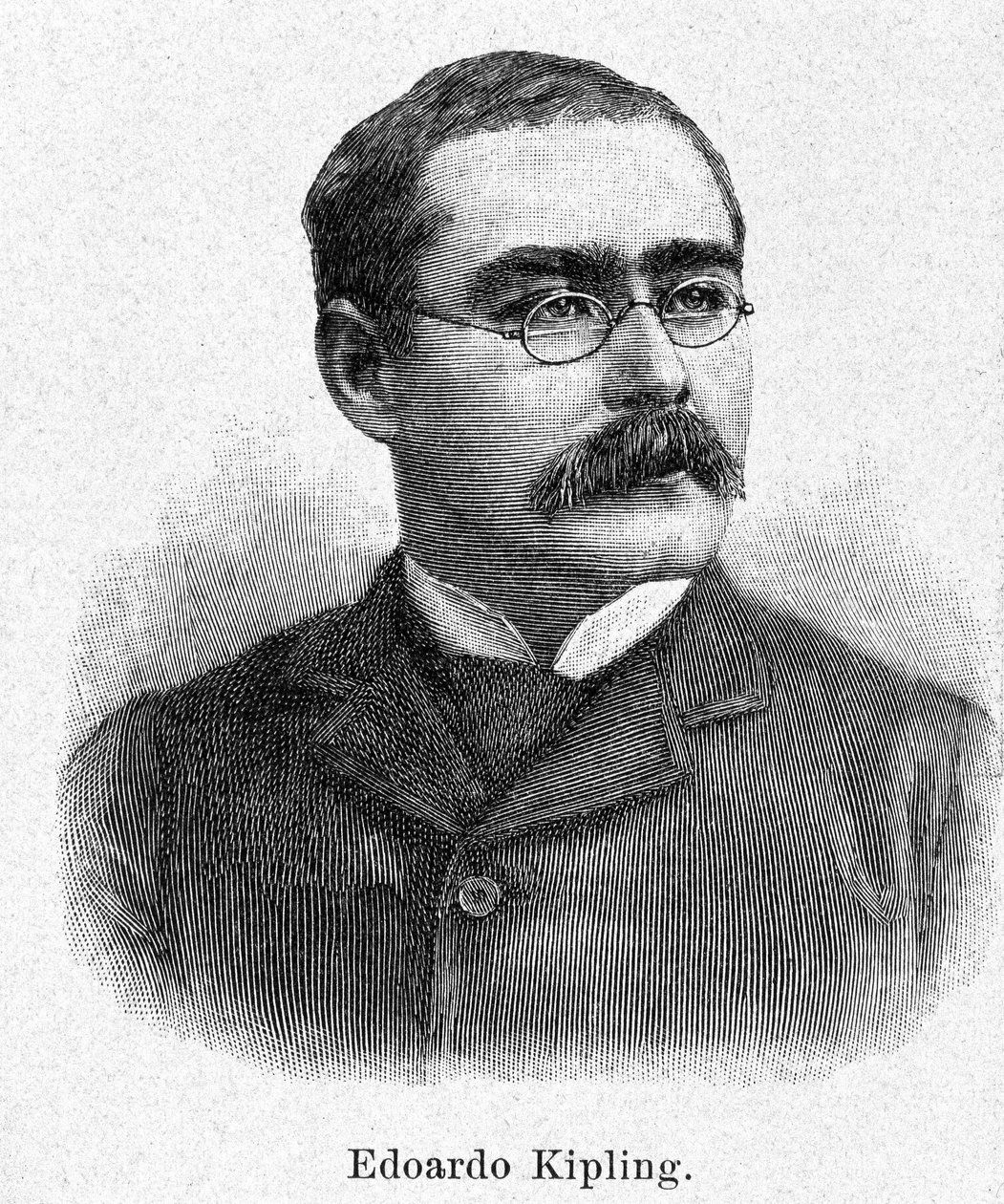 Porträt von Rudyard Kipling (1865-1936), britischer Schriftsteller und Dichter, Gravur 19. Jahrhundert von Unknown artist