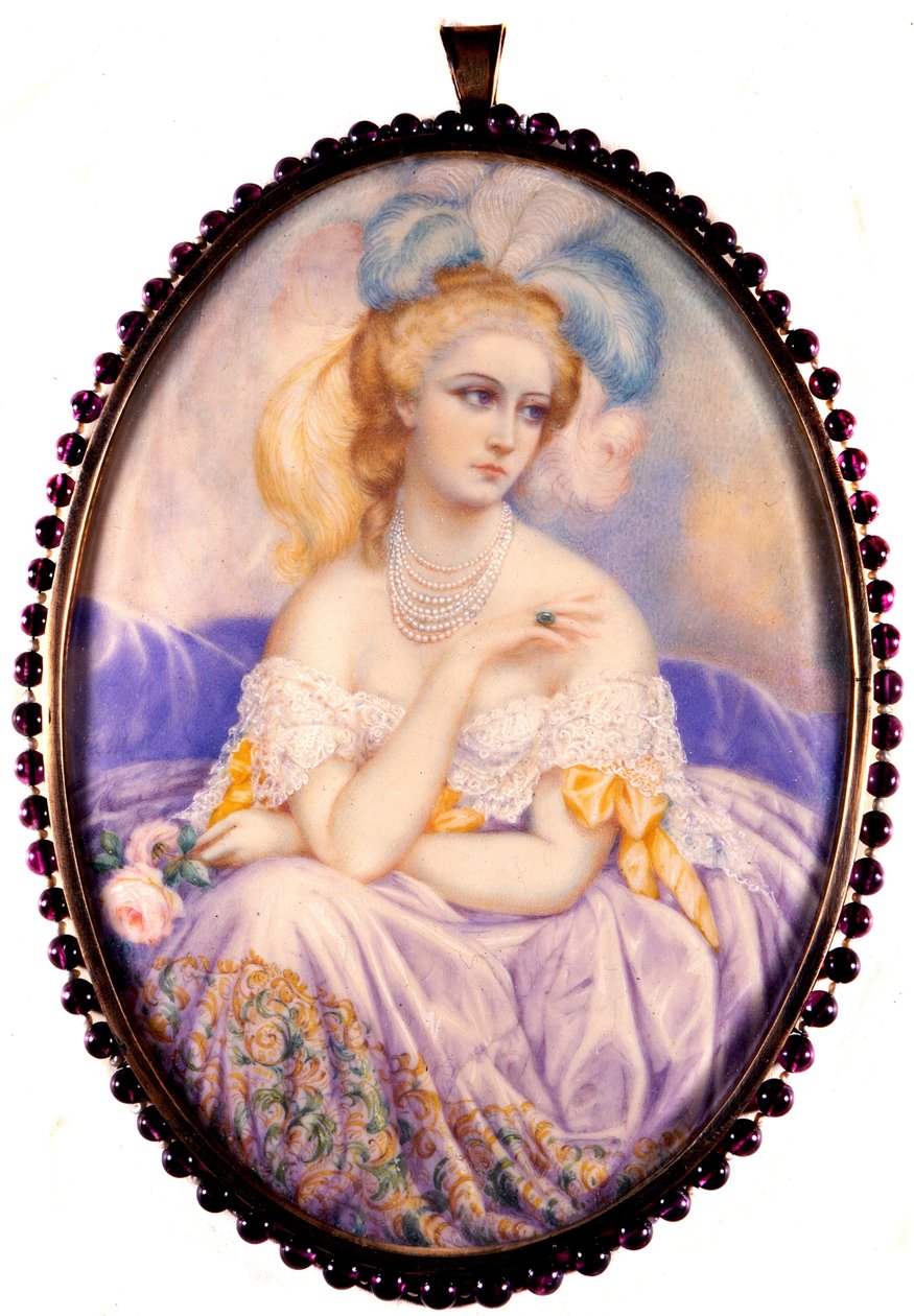 Porträt der Gräfin von Castiglione (1837-1899) (Virginia Elisabetta Luisa Carlotta Antonietta Teresa Maria Oldoini). Miniatur auf Elfenbein. von Unknown artist