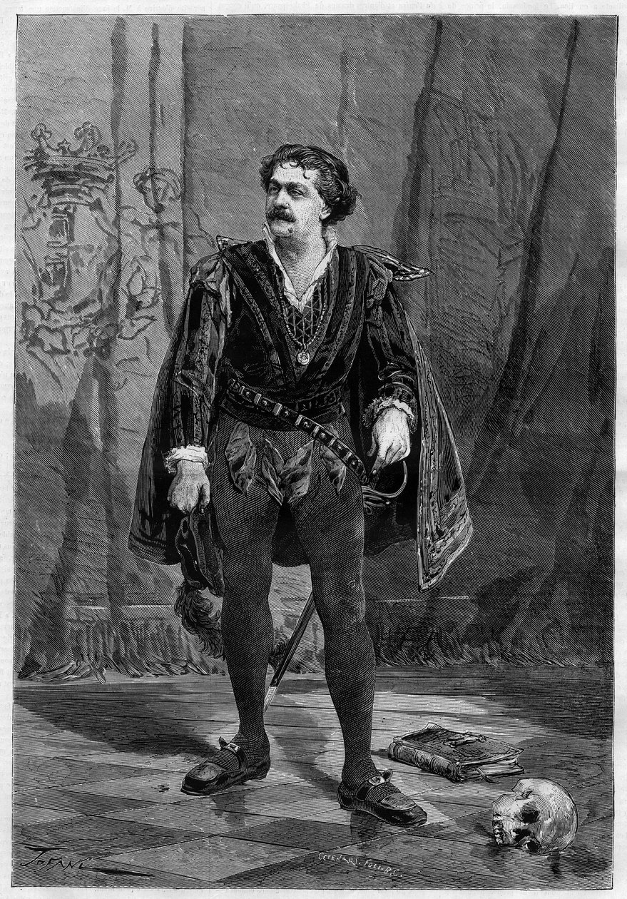 Porträt des Schauspielers Ernesto Rossi in der Rolle des Hamlet von William Shakespeare im Theater Ventadour in Paris im Jahr 1875. von Unknown artist