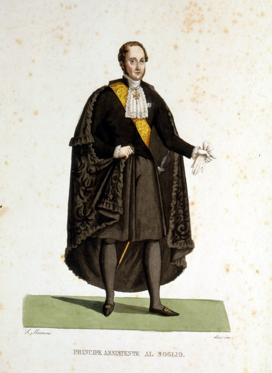 Porträt eines assistierenden Prinzen des Heiligen Stuhls, der während Zeremonien und Besuchen diente. Gravur aus dem 19. Jahrhundert von Unknown artist
