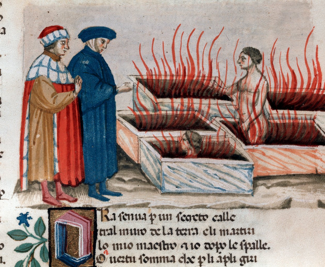 Porträt des italienischen Dichters Dante Alighieri mit Virgil unter den Ketzern als Farinata degli Uberti (Gesang 10 aus der Hölle, in der Göttlichen Komödie) von Unknown artist