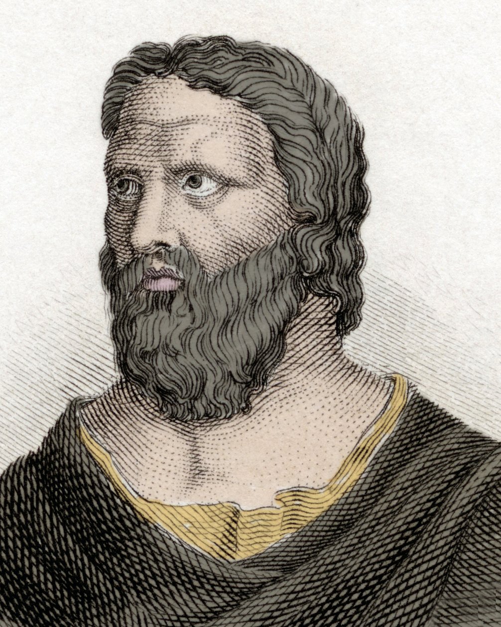 Porträt des griechischen Philosophen Heraklit von Ephesos (576-480 v. Chr.) (Heraclitus von Ephesus). Gravur des 19. Jahrhunderts. von Unknown artist