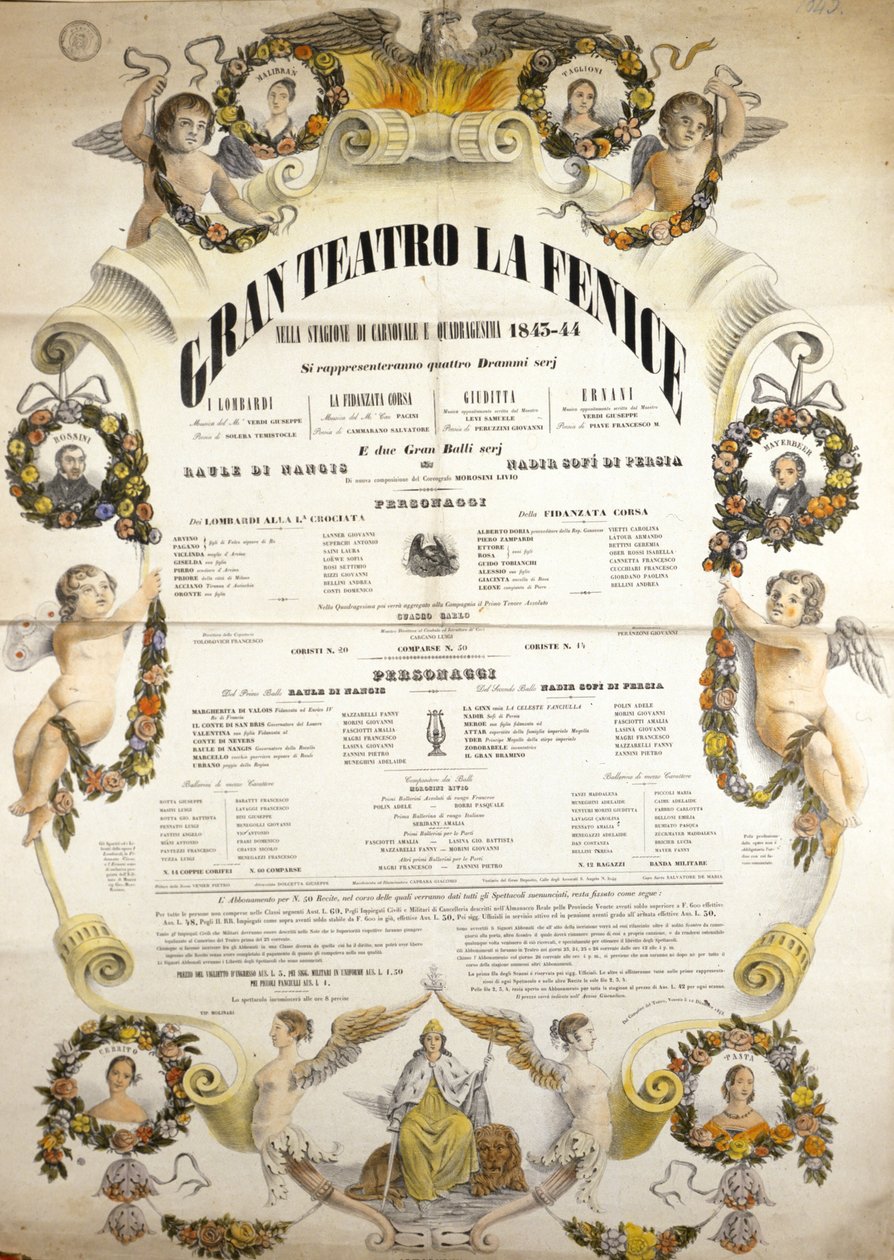 Plakat für die Aufführung der Oper „Aida“ des italienischen Komponisten Giuseppe Verdi (1813-1901) für die Aufführung im Theater La Fenice in Venedig 1843-1844 von Unknown artist