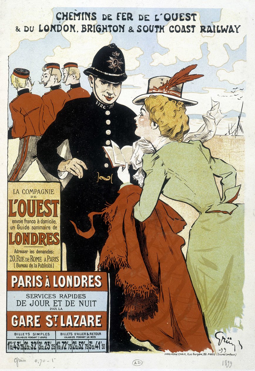 Plakat der Westbahn und Paris-London-Bahn, von Grun von Unknown artist