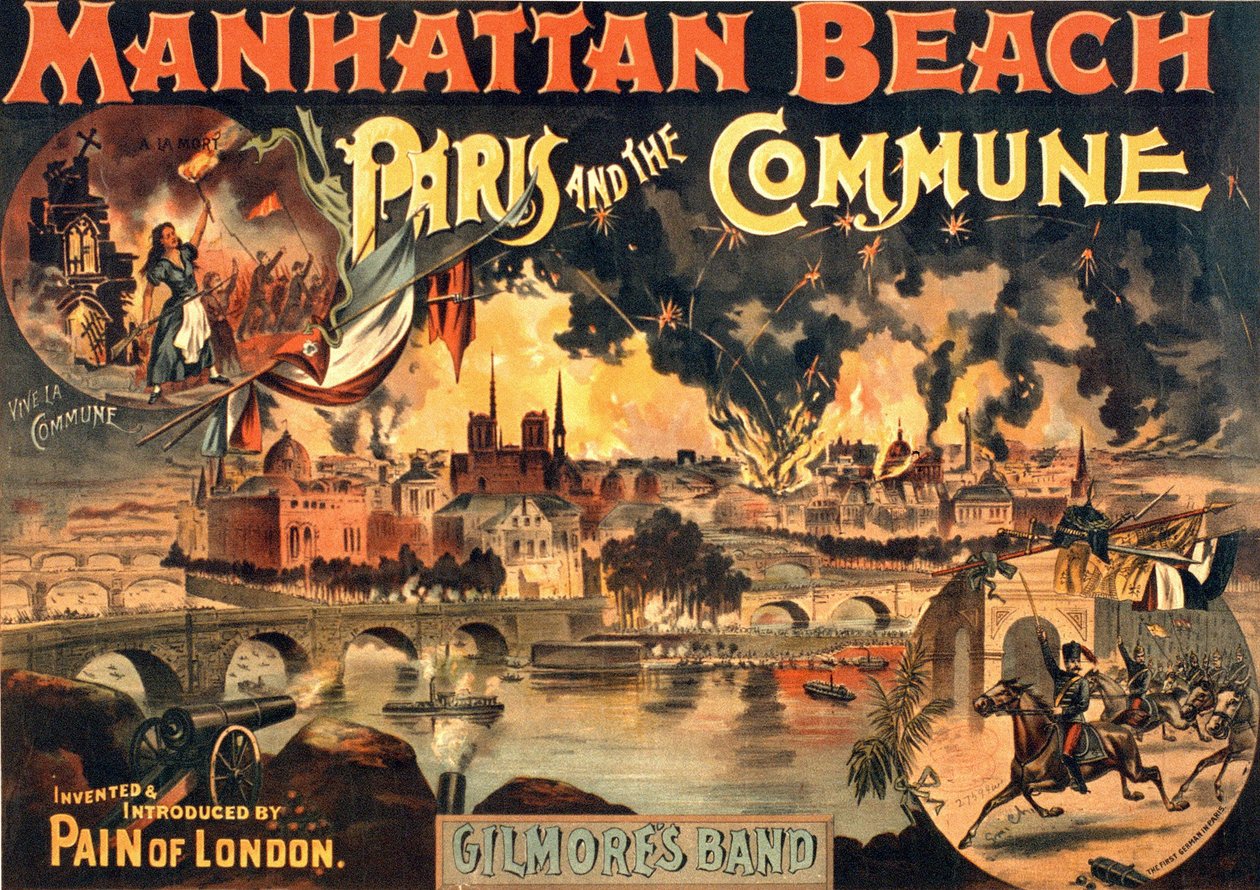 Plakat der Show „Paris et la Commune“ am Manhattan Beach von Gilmores Band, ca. 1891. von Unknown artist