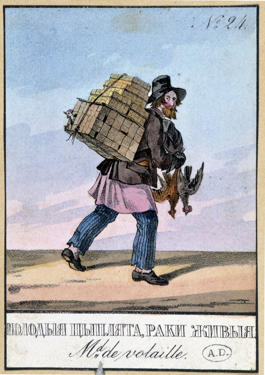 Geflügelhändler - Gravur des 19. Jahrhunderts von Unknown artist