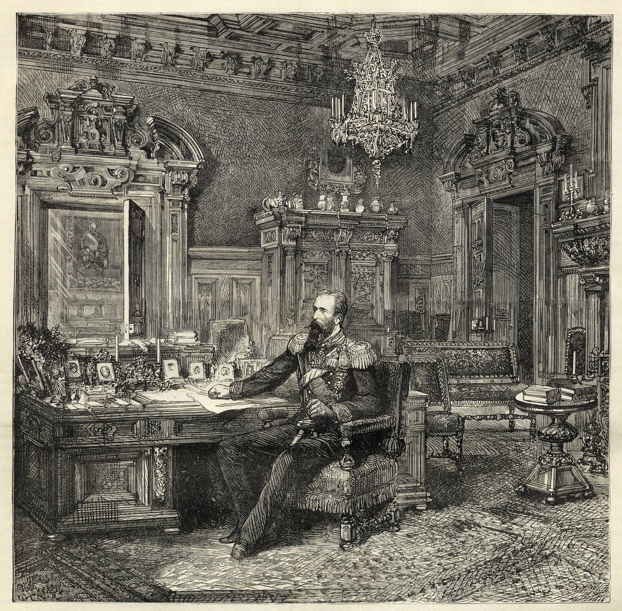 Prinz Alexander von Bulgarien (1857-1893), in seinem Arbeitszimmer - Alexander von Battenberg - Porträt von Alexander I. von Bulgarien oder Alexander von Battenberg (1857-1893) in seinem Arbeitszimmer - 1886 - von Unknown artist