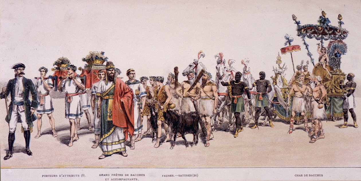 Prozession der Erntearbeiter und Wagen des Bacchus (Bacco) - in "Offizielles Album des Winzerfestes" von Unknown artist