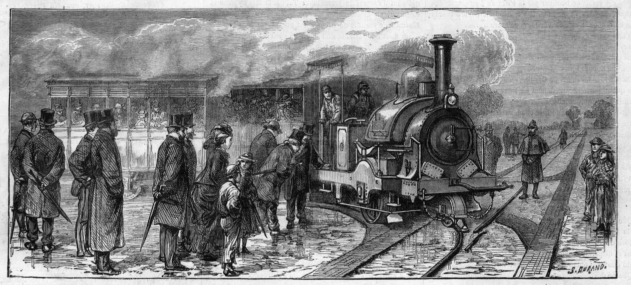 Öffentlicher Verkehr: Dampfbus für die Straßenbahnen von Lissabon (Larmanjat-System). Portugal von Unknown artist
