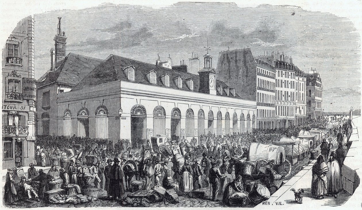 Quai des Augustins: Marche de la Vallee - Gravur in „Tableau-de-Paris“ von Edmond Texier von Unknown artist