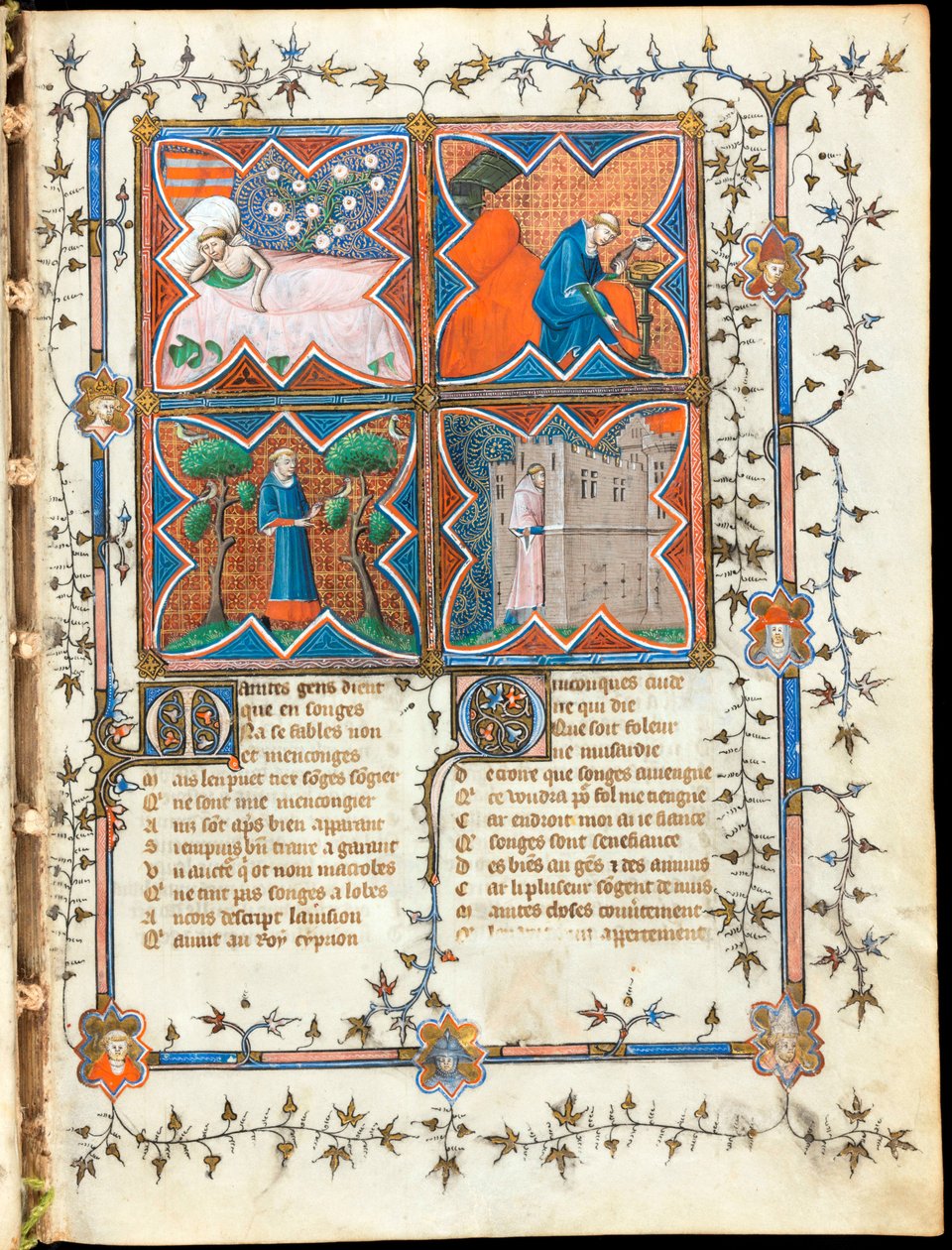 Vier Männer bei verschiedenen Aktivitäten, Seite aus dem Manuskript "Der Roman de la Rose" von Guillaume de Lorris und Jean de Meun von Unknown artist