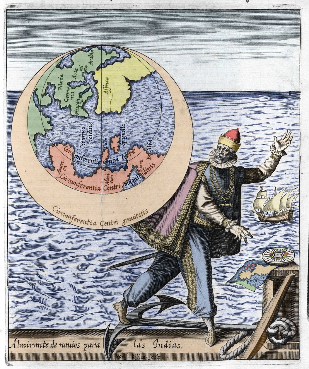 Darstellung von Christoph Kolumbus - in „Nova Tipus Transacto Navigatio Novi Orbi“ von Philoponus Honorius von Unknown artist