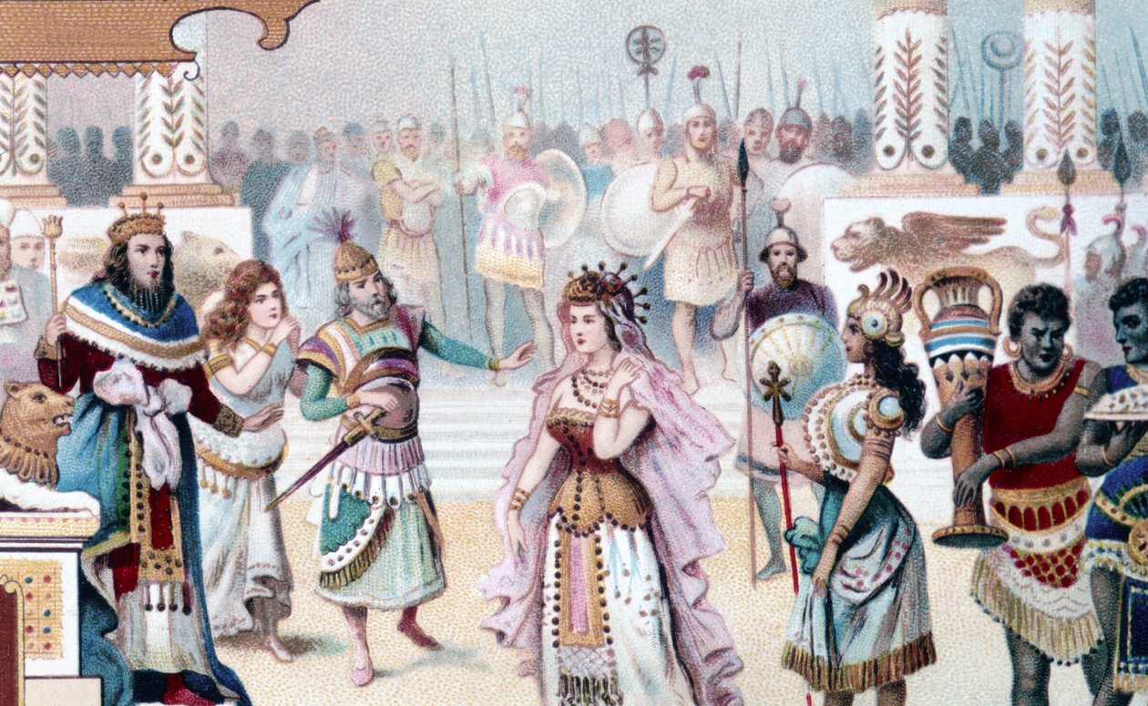 Darstellung von Szene 1 des Aktes I von "Die Königin von Saba", Oper komponiert von Karl Goldmark (1830 - 1915). Chromolithographie des 19. Jahrhunderts von Unknown artist