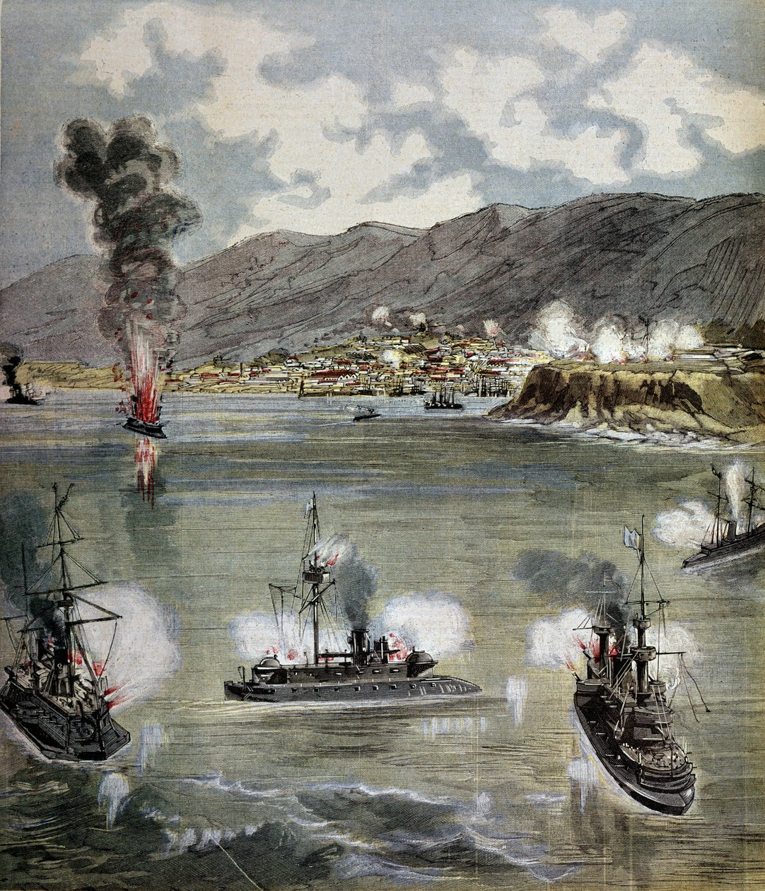 Revolution in Chile: der Angriff auf Valparaiso 1891. Illustration aus „Supplement illustré du Petit Journal“ von Unknown artist